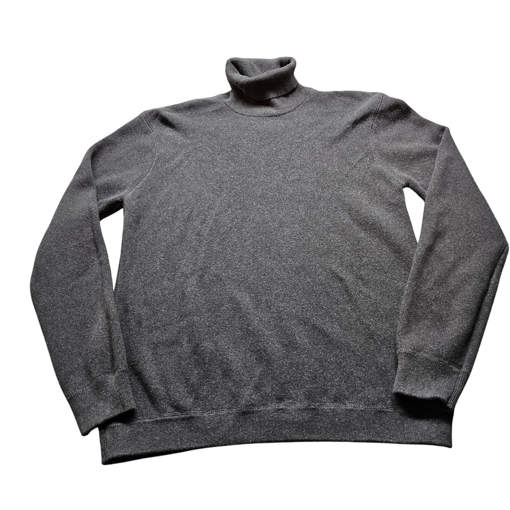J. Crew Turtleneck Sweater Mens Large Charcoal Grey 100% Cotton Long Sleeve Roll